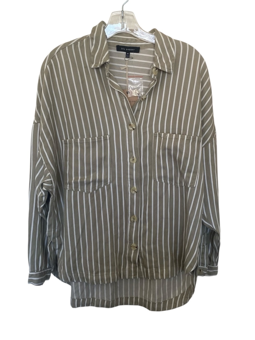 NWT Blu Pepper Taupe and White Striped Relaxed Button Shirt